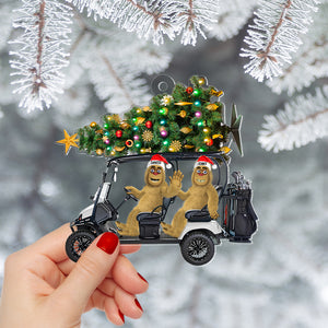 Golf Ornament - Personalized Gifts For Couple With Bigfoots Riding Golf Cart-Homacus