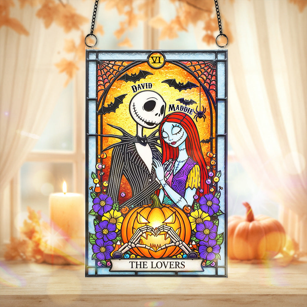Gothic Card The Lovers Suncatcher For Halloween Decor, Personalized Gifts For Couple 05QHMG090825-Homacus