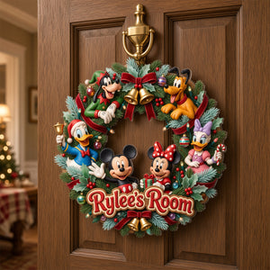 Festive Character Wreath Acrylic Room Sign - Personalized For Kids 01PATN271026-Homacus