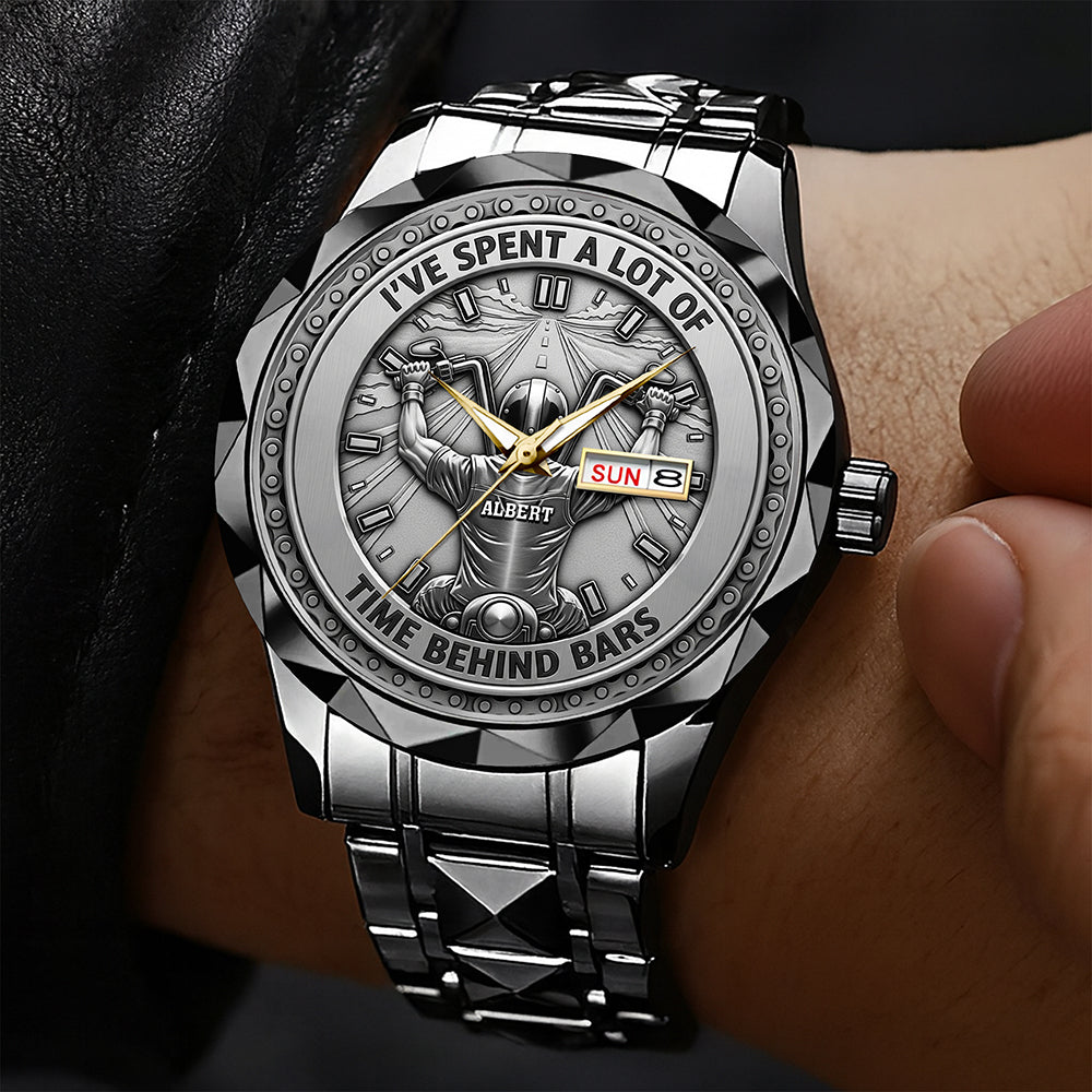 Biker Behind Bars Stainless Steel Men's Watch, Personalized Gifts For Motorcycle Lovers 03qhqn310725-Homacus