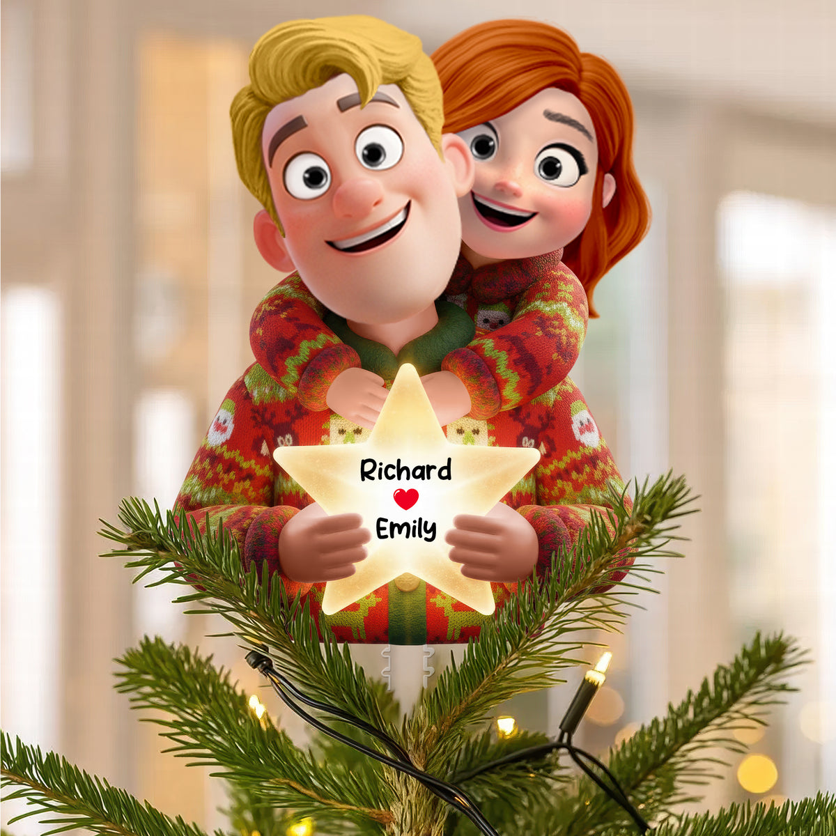 Sweet Hugging Couple Christmas Tree Topper – Personalized Gifts For Couple 05toqn201125-Homacus
