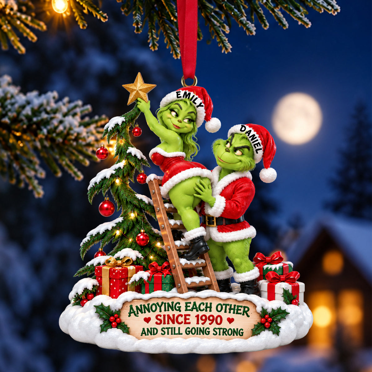 Furry Naughty Santa Couple Ornament - Personalized Christmas Gifts For Couples 10ohlu161026-Homacus