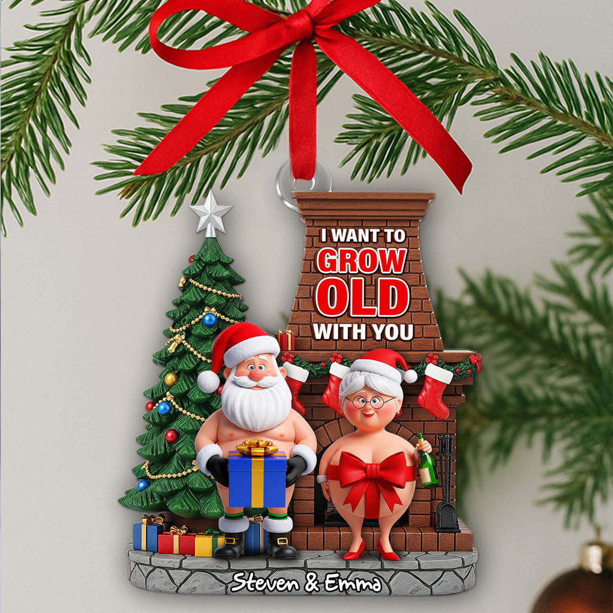 Funny Old Couple Ornament - Personalized Christmas Gift For Couple 02NALU190825-Homacus