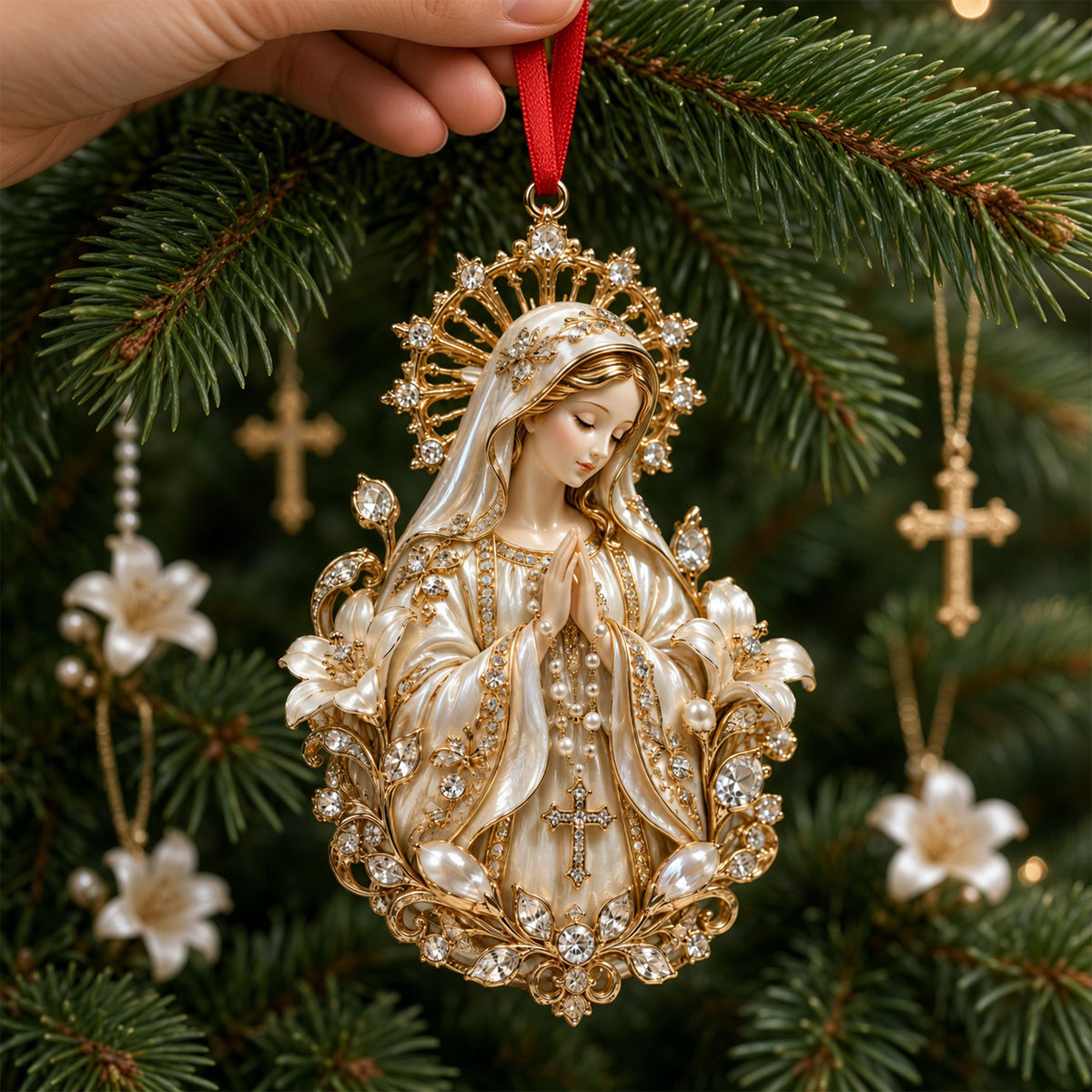 Virgin Mary Praise Christmas Ornament, Personalized Gifts For Christians 01qhlu230926