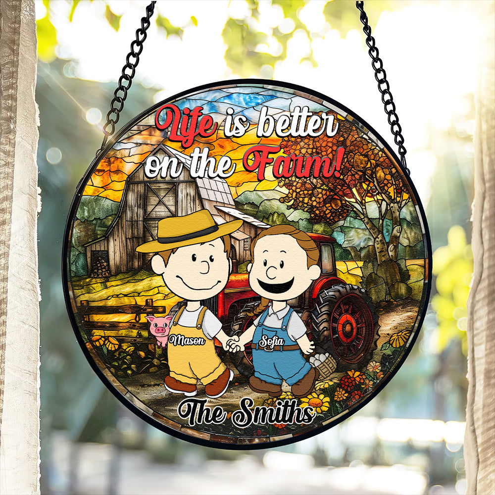 Personalized Gifts For Farmer Couple Stained Glass Window Hanging Ornament 02KAMH140125HG-Homacus