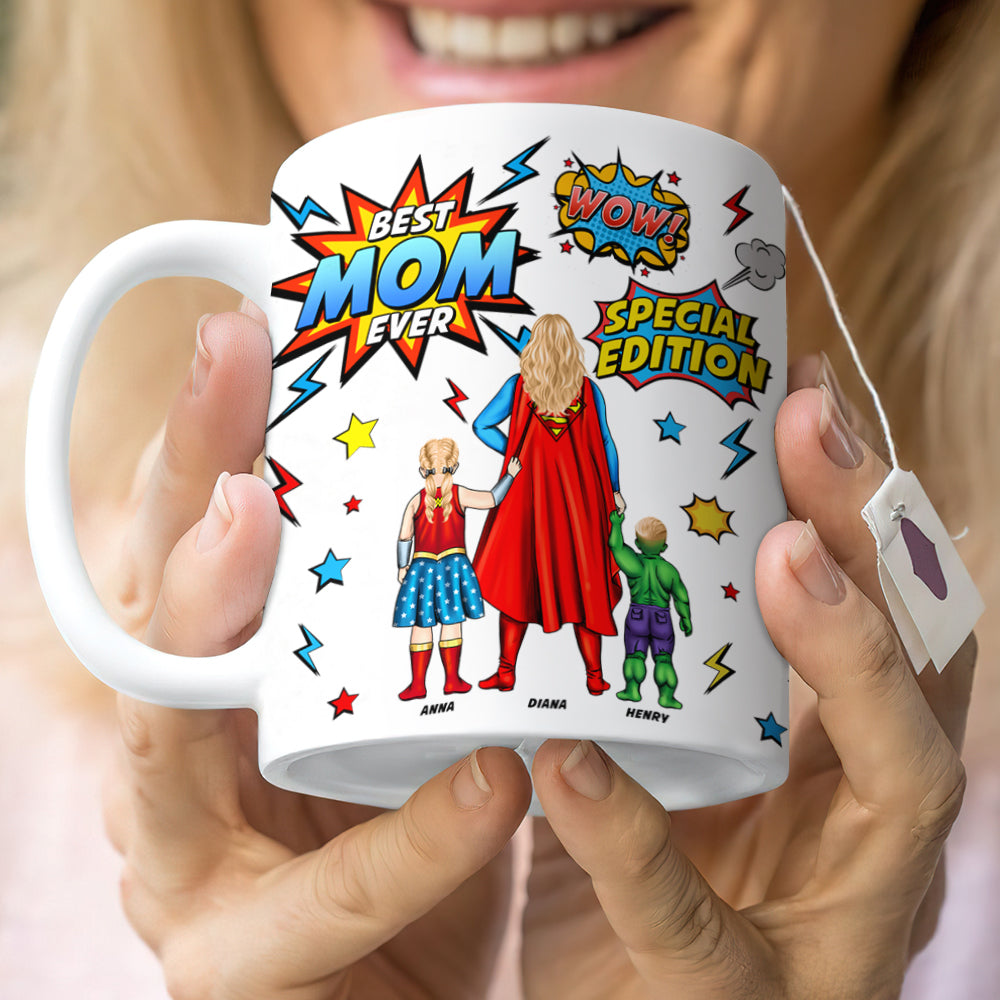 Personalized Gifts For Mom Coffee Mug Super Mom And Kids Mother's Day-Homacus