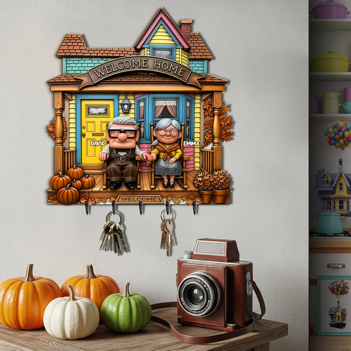 Welcome Old Couple Home Wood Key Hanger - Personalized Gifts For Couple 03TGLU300825-Homacus