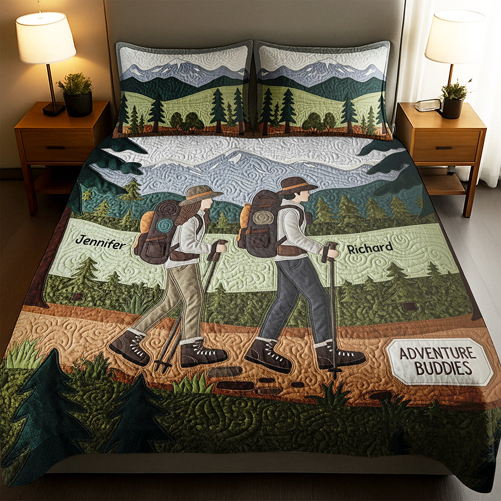 Hiking Buddies Quilt Bed Set, Personalized Gifts For Hiking Couple 03qhqn180725-Homacus