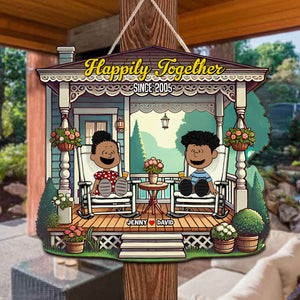 Personalized Gift For Couple Porch Wood Sign 01qhtn090125pa Happily Relaxing On Patio-Homacus