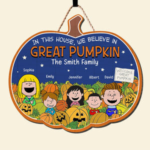 Personalized Gifts For Family Pumpkin Wood Sign, Unseen Halloween Character Believers 02qhqn120824hh-Homacus