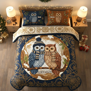Owl Couple Personalized Christmas For Couple Quilt Bedding Set 02hytn211025-Homacus