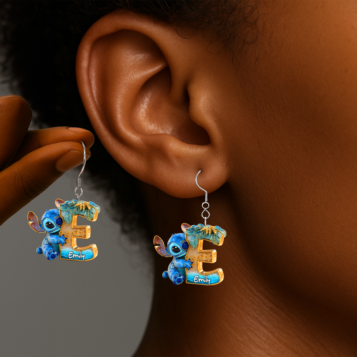 Blue Monsters Alphabet Earrings - Personalized Gift For Her 05TGLU130625-Homacus