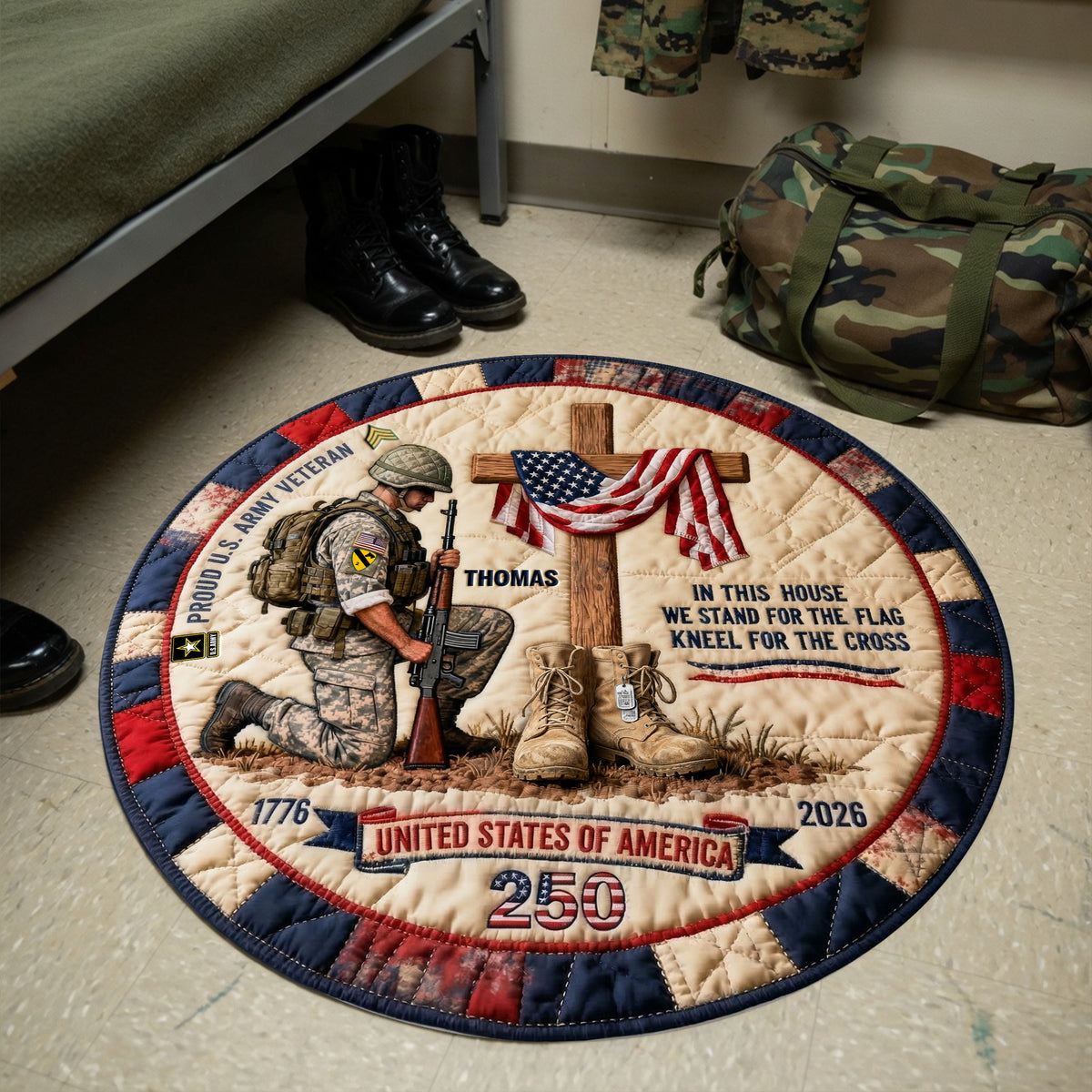 Proud Military House Quilted Round Rug - Personalized Gifts For Veterans 03qhlu140326-Homacus