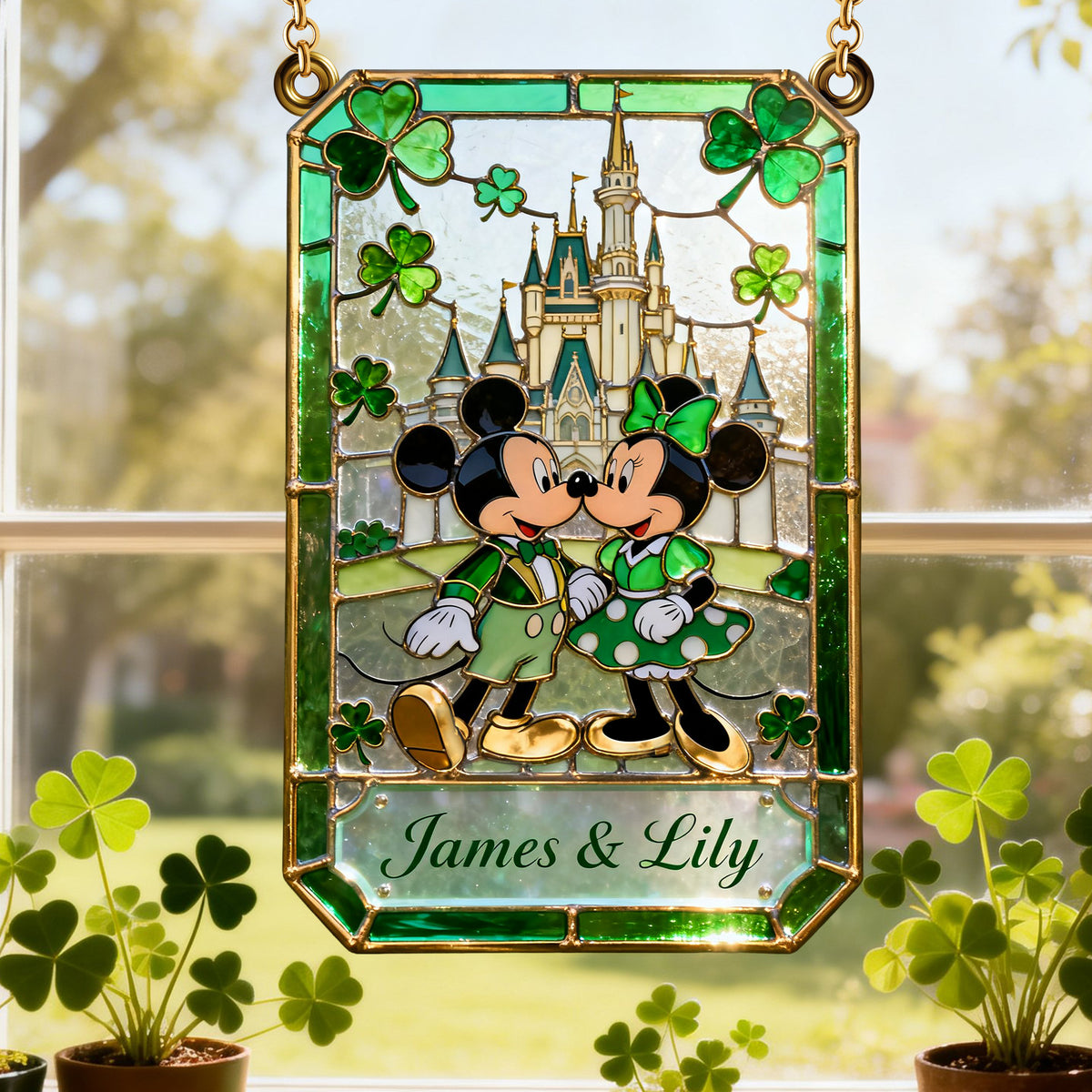 St Patrick's Day Couple Suncatcher Ornament Personalized Gifts For Couple 02PGLU090225-Homacus