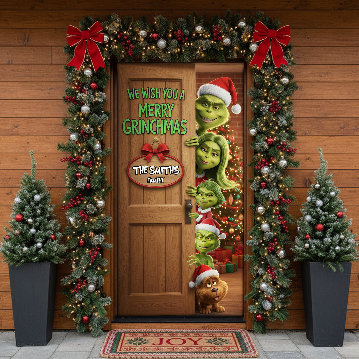 Family Green Monster Door Cover - Personalized Gifts For Family Christmas Door Cover 06KILU031125-Homacus