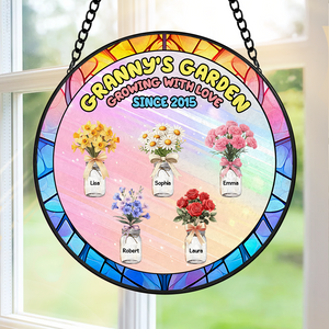 Birth Month Flower Window Hanging Stained Glass Ornament - Personalized Gift For Grandma 01KAPU260325-Homacus