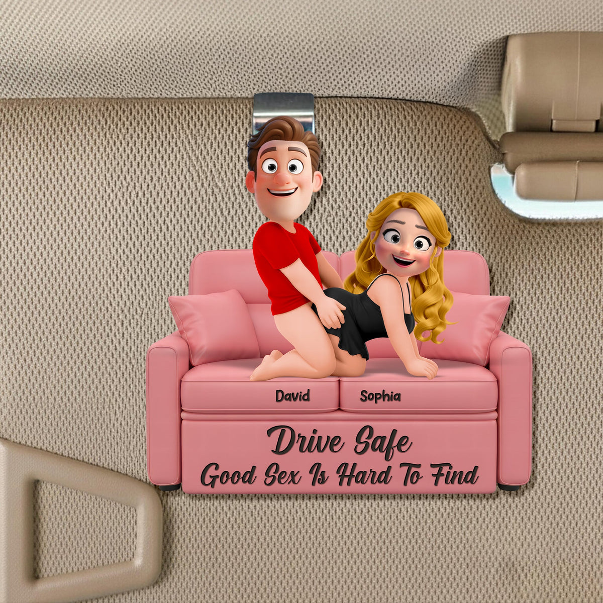 Playful Couple Acrylic Car Visor Clip - Personalized Gifts For Couple 03naqn150126-Homacus