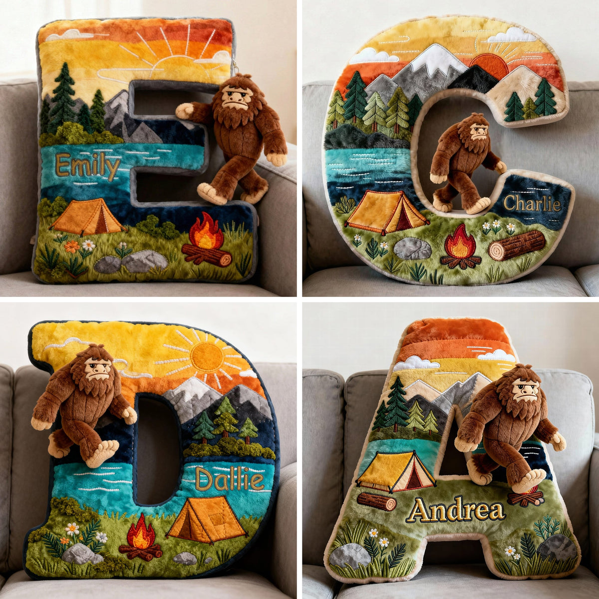 Sasquatch Camping Alphabet Initial Letter Pillow, Personalized Gifts For Camping Lovers & Bigfoot Seekers 02qhqn111225-Homacus