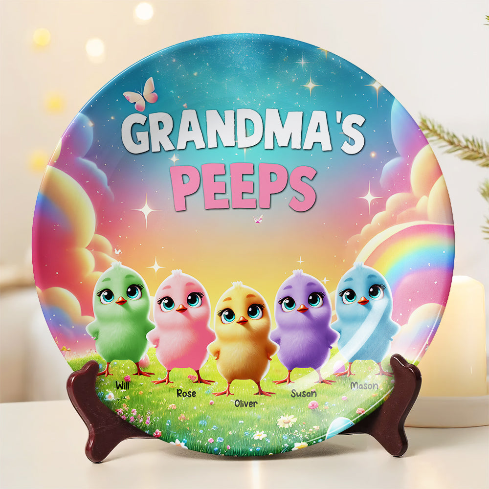 Personalized Gifts For Grandma Round Plate, Easter Day Chick Peeps 022TGMH180325-Homacus