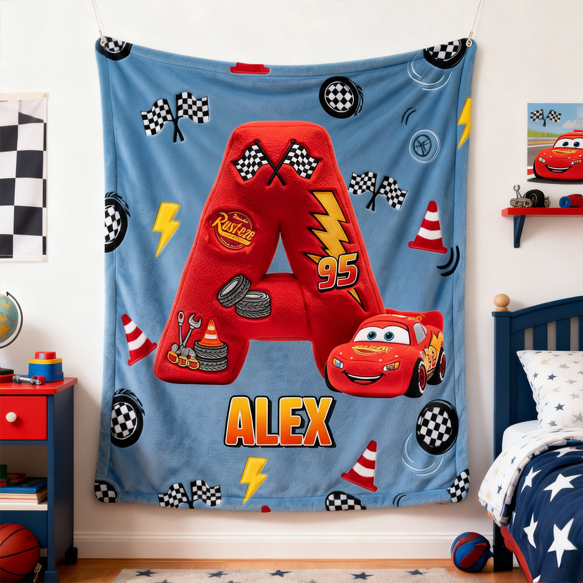 Speed Racer Initial Letter Blanket - Personalized Gift For Kids 02NATN300126-Homacus
