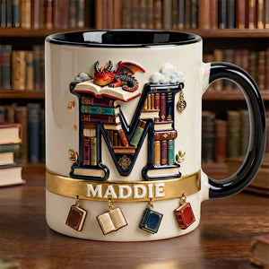 Vintage Book Dragon Alphabet Initial Letter Accent Mug, Personalized Gifts For Book Lovers 02qhdt231225-Homacus