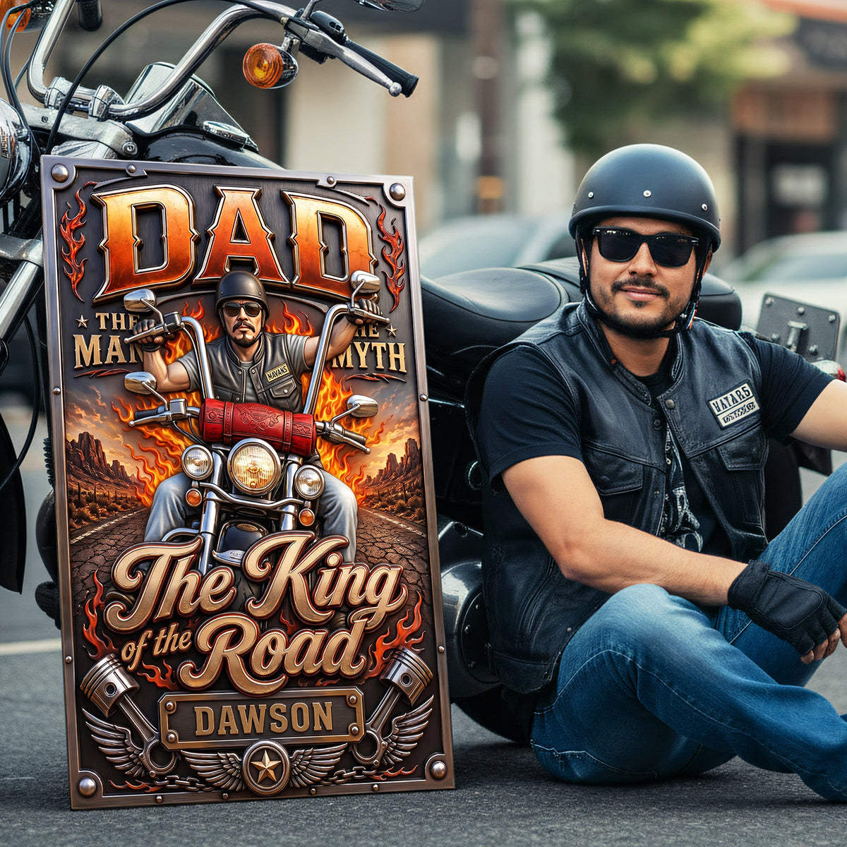 Dad Rules The King Road Print Metal Sign - Custom Photo Gifts For Dad 02HUTA180526-Homacus