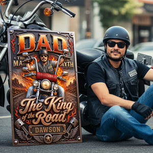 Dad Rules The King Road Print Metal Sign - Custom Photo Gifts For Dad 02HUTA180526-Homacus