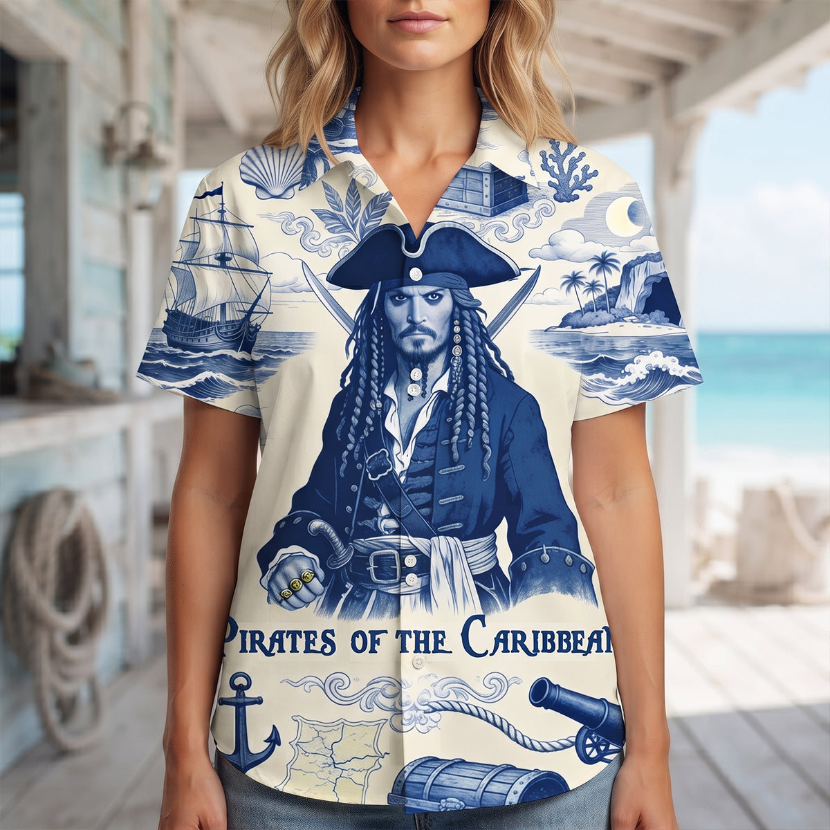 Ocean Voyager Toile De Jouy Hawaiian Shirt - Personalized Gifts 04pgdt160726-Homacus