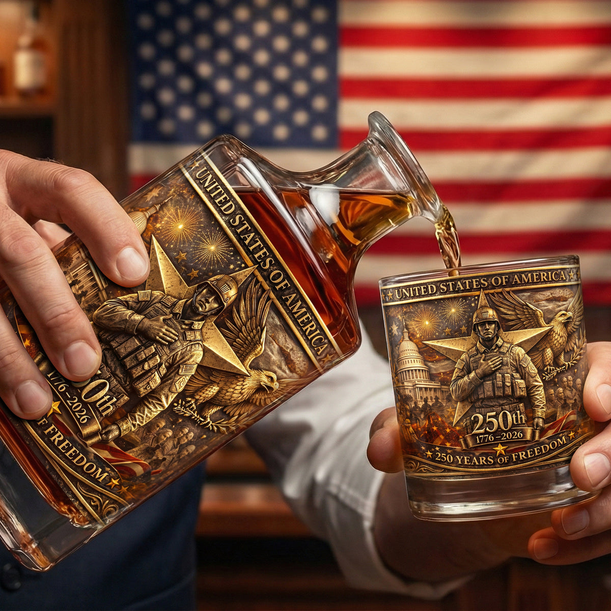 Anniversary Veteran Decanter Set - Personalized Gift For Military Decanter Set 01TOQN280226-Homacus