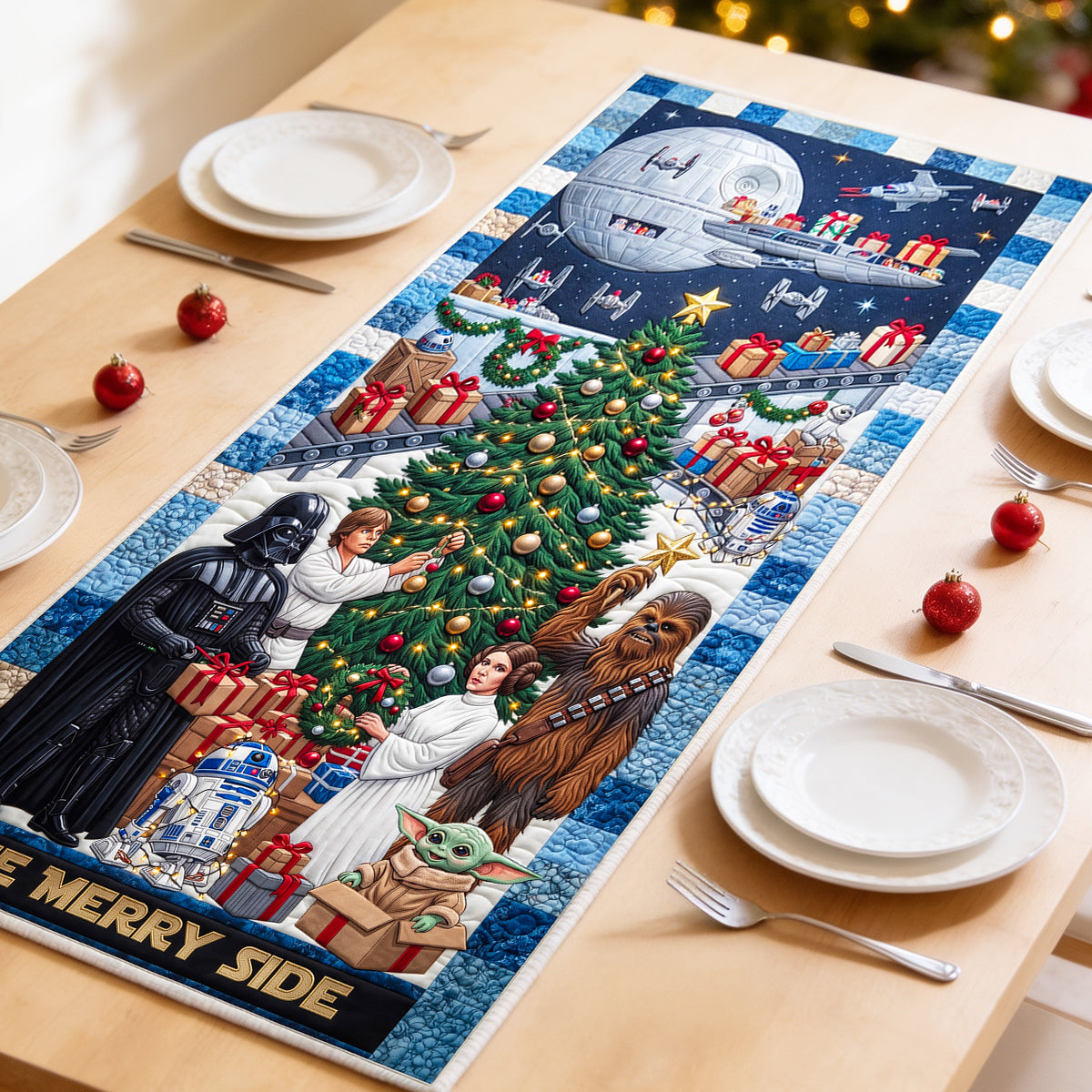 Merry World Quilted Table Runner - Personalized Christmas Gifts 04tydt130826