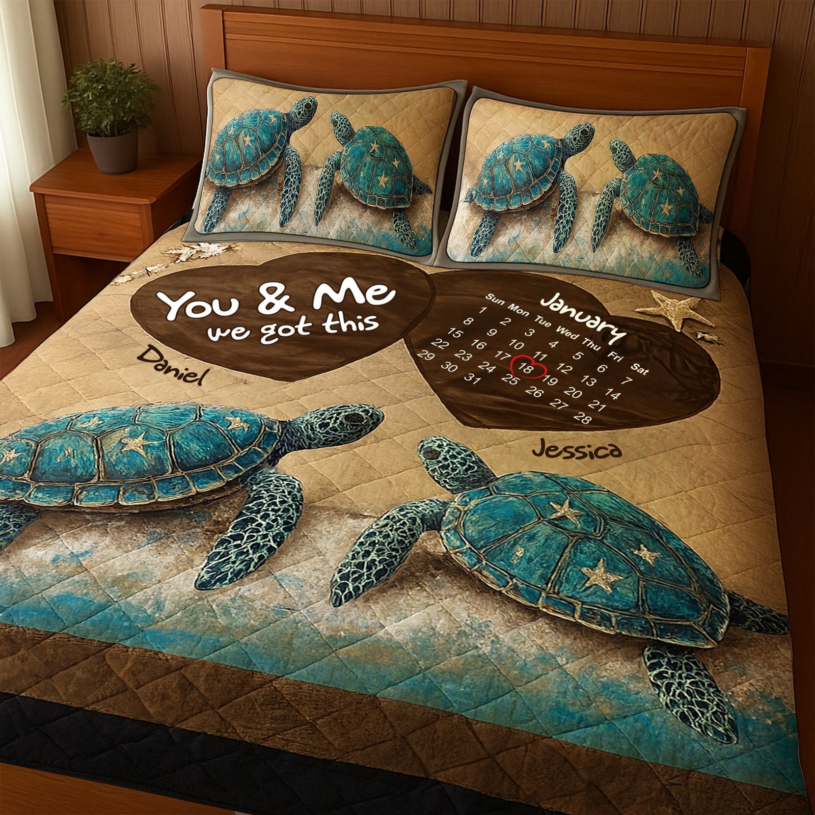 Beachy Sea Turtle Quilt Bed Set - Personalized Anniversary Gifts For Couple 08TOLU150725-Homacus