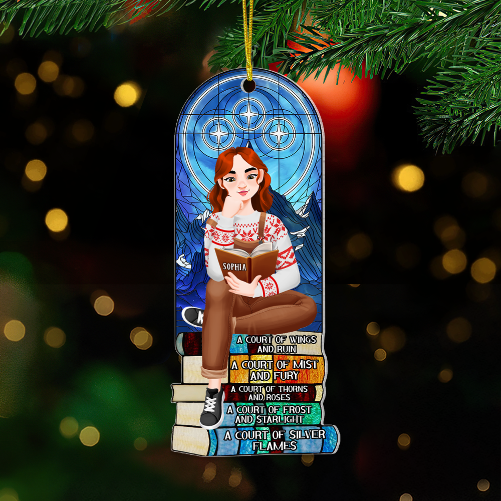 Personalized Christmas Gifts For Book Lovers Ornament 04hupu160924pa A Girl Sitting On Stack Of Books Reading-Homacus