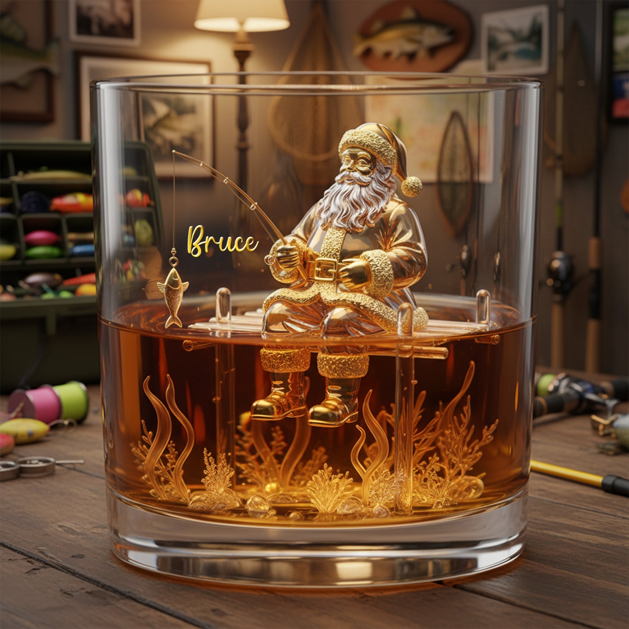 Santa’s Fishing Time Drinking Glass - Personalized Gift For Fishing Lovers 01PALU211025-Homacus