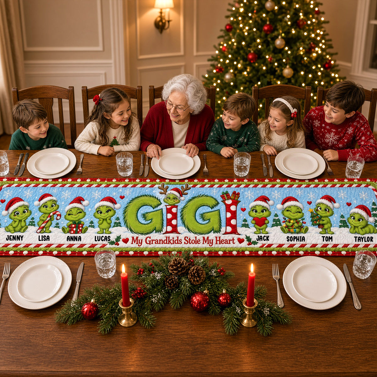 Grandkids Christmas Table Runner - Personalized Gifts For Grandma 02HUTN031026-Homacus