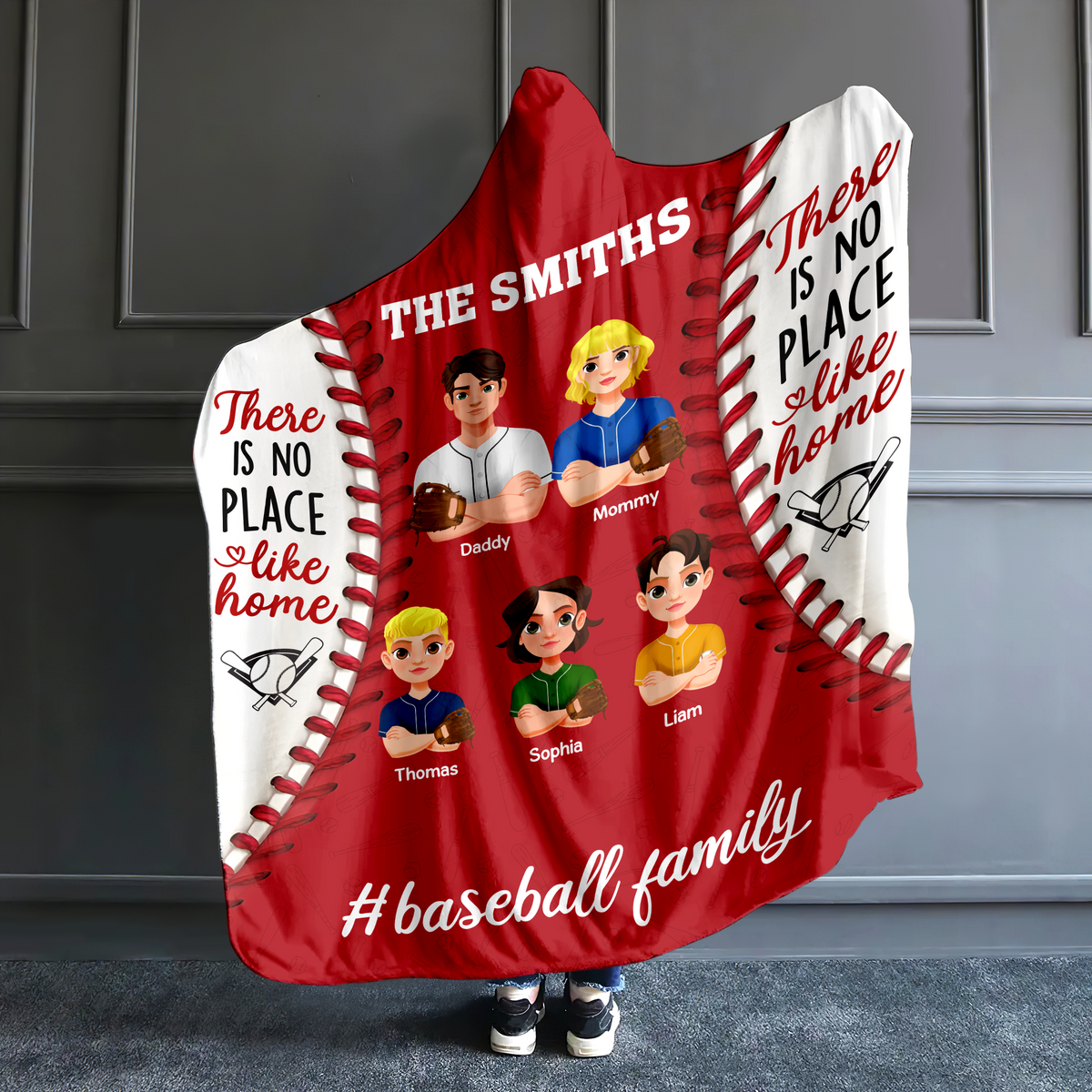 Personalized Gifts For Baseball Family Hooded Blanket, No Place Like Home 03TGPU061124HG-Homacus