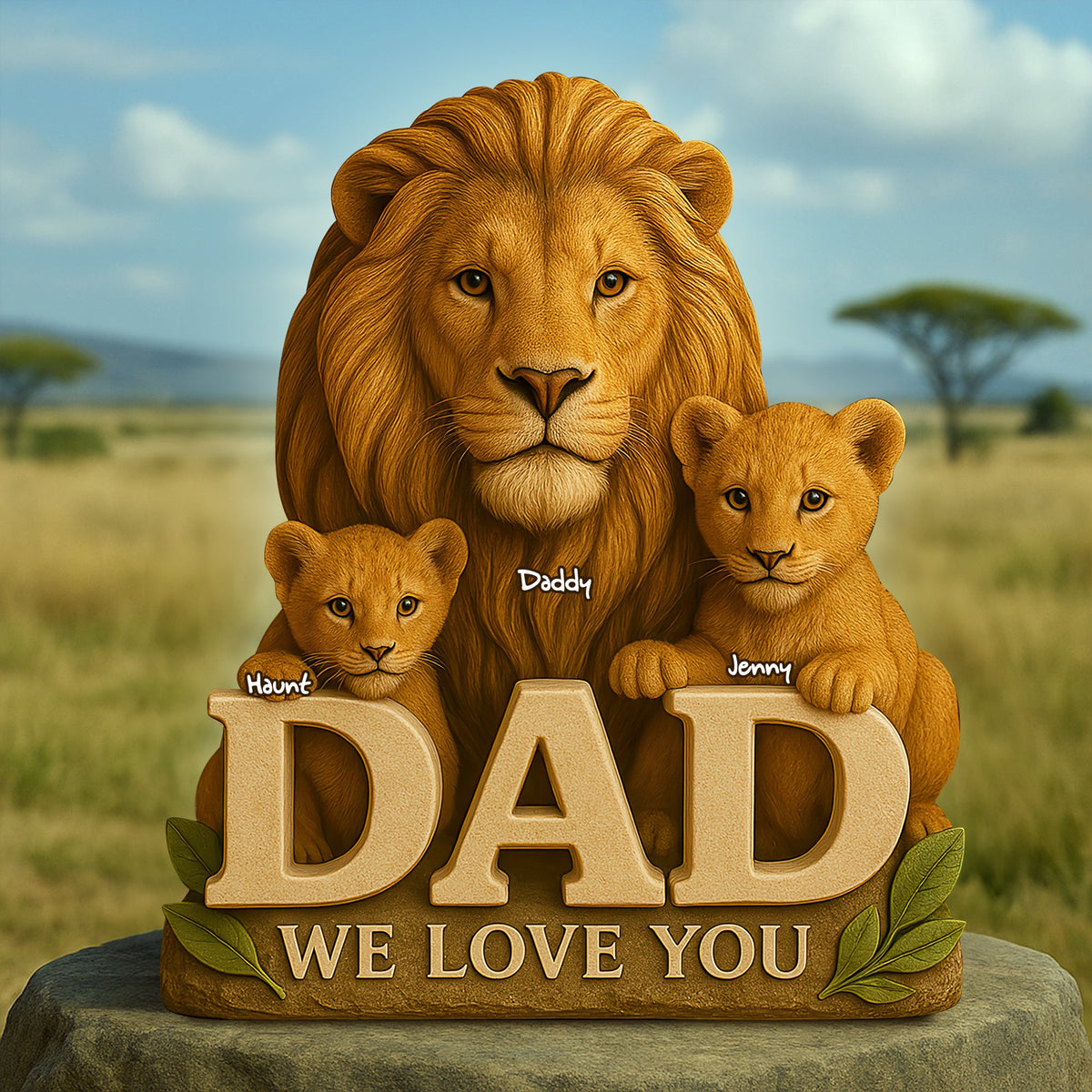 Lion Dad & Little Cubs Acrylic Plaque - Personalized Gifts For Father 01HULU100525-Homacus