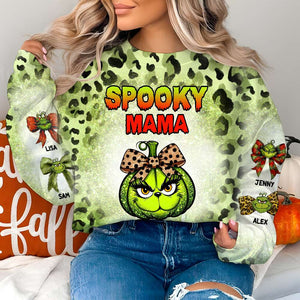 Personalized Gifts For Mama Sweatshirt Halloween Leopard Green Pumpkin 01XQMH220824-Homacus