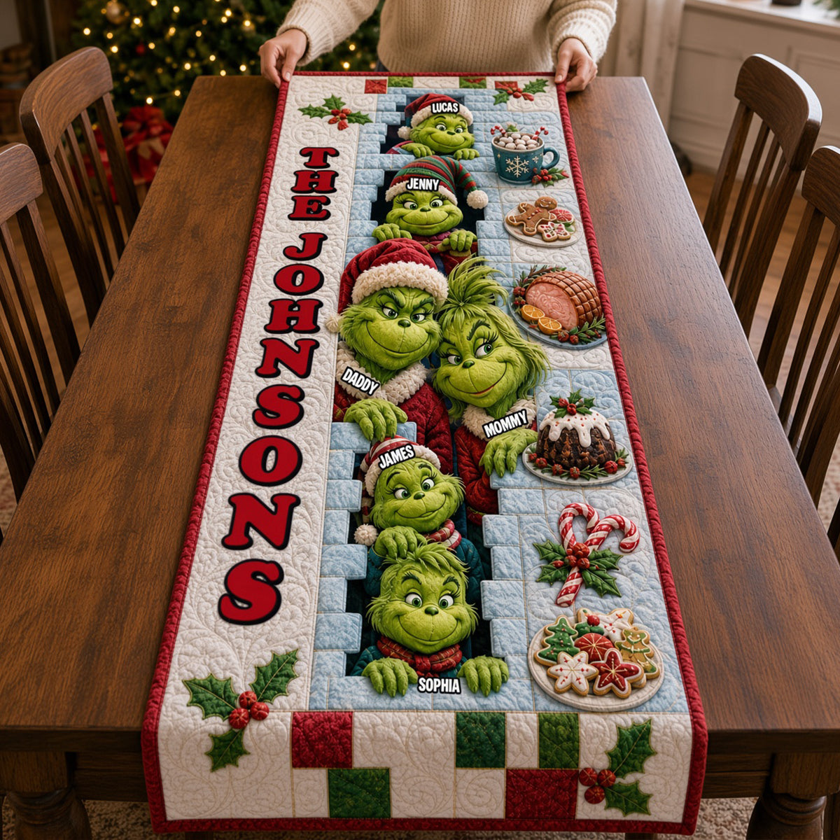 Playful Family Quilted Table Runner, Personalized Christmas Gifts For Family 02qhtn210826-Homacus