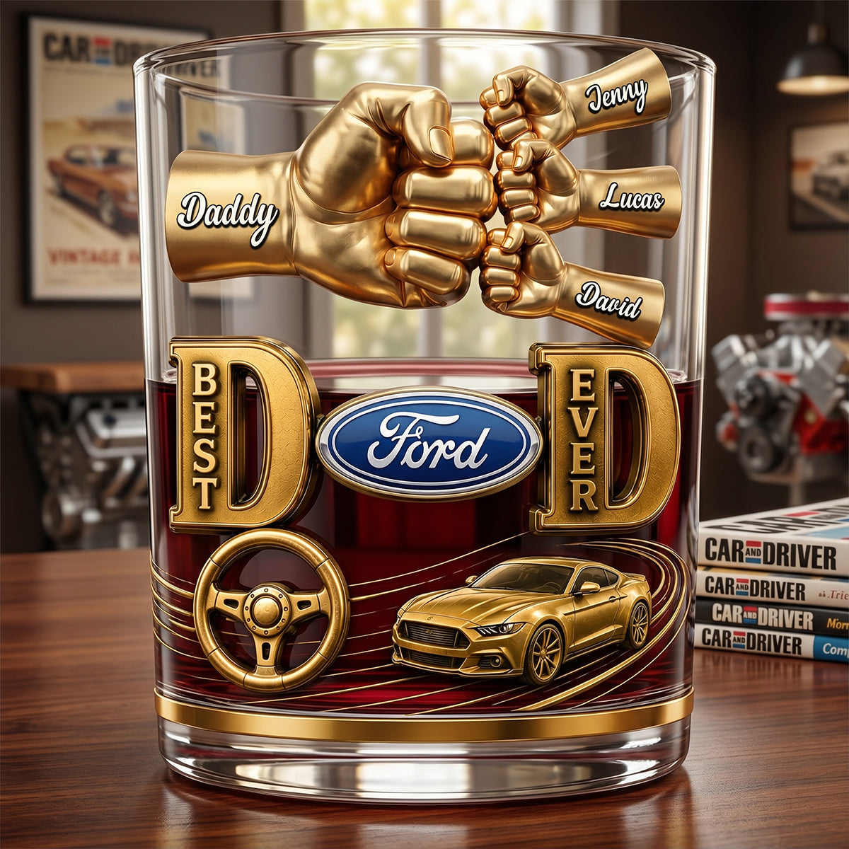 Muscle Car Dad Round Glass - Personalized Gift For Dads 03NATN220526-Homacus
