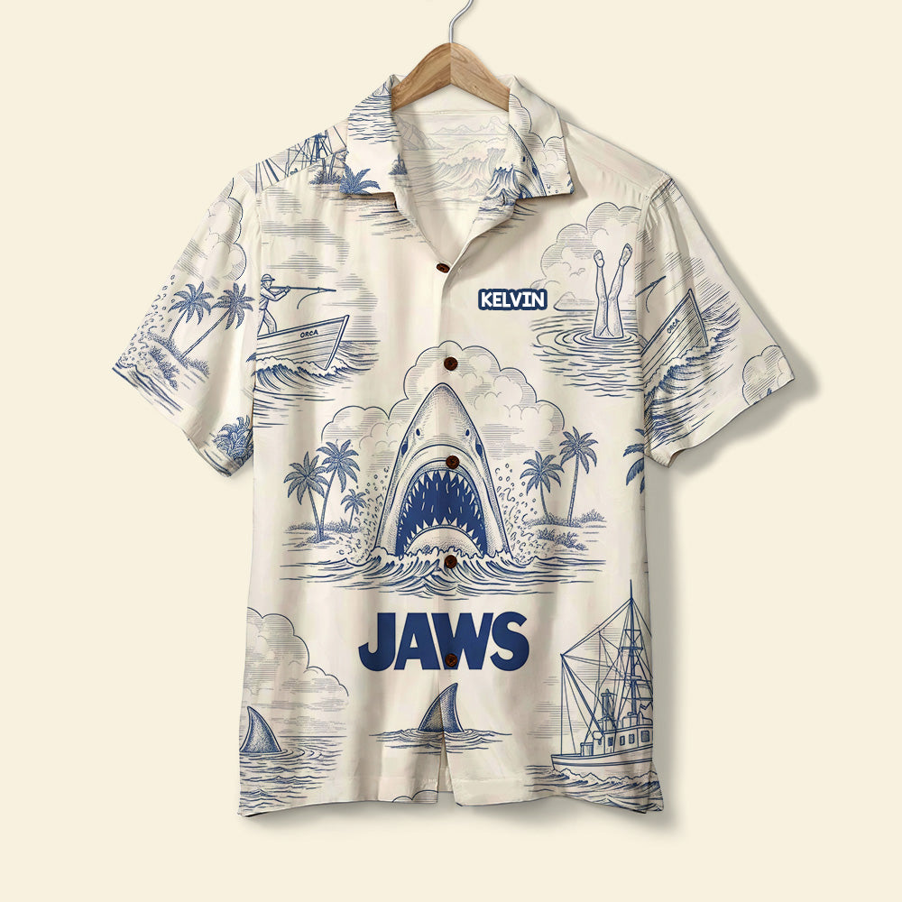 Shark Toile De Jouy Style Hawaiian Shirt - Personalized Gifts For Movie Lovers 02namg150725-Homacus