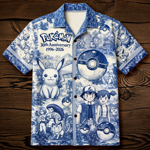 Lovely Characters Celebrate 30th Anniversary Toile De Jouy Hawaiian Shirt - Personalized Gifts 01huqn180626