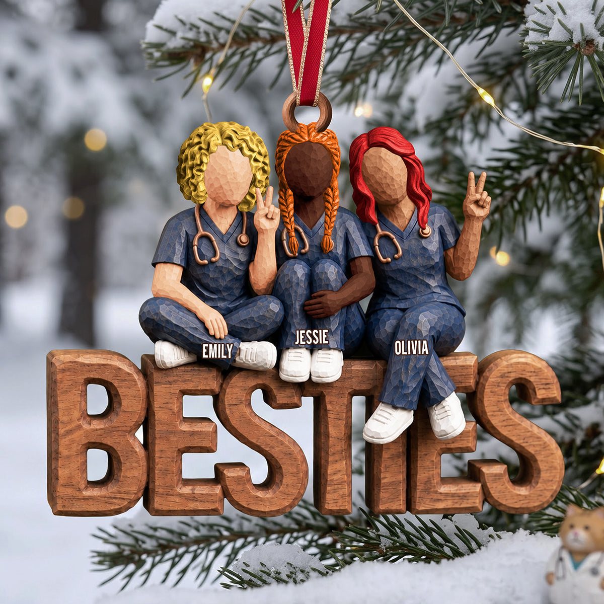 Bestie In Scrubs Wood Ornament – Personalized Gift For Nurses 03TTTA051026-Homacus