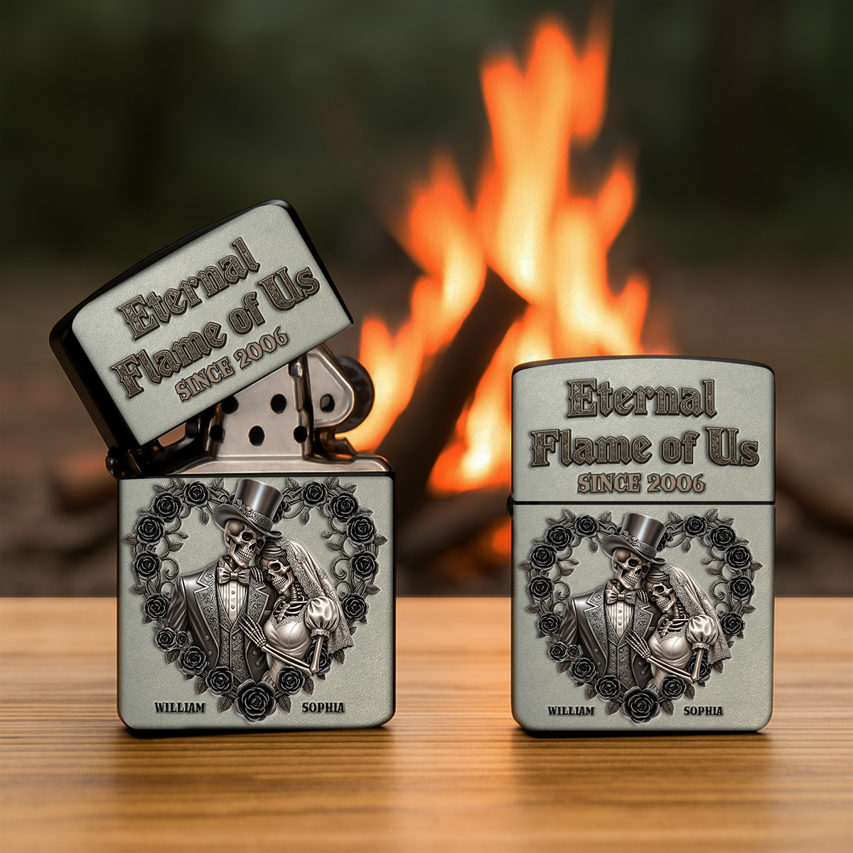 Eternnal Flame Of Us - Black Rose and Skull Couple Lighter - Personalized Gift For Couple-Homacus