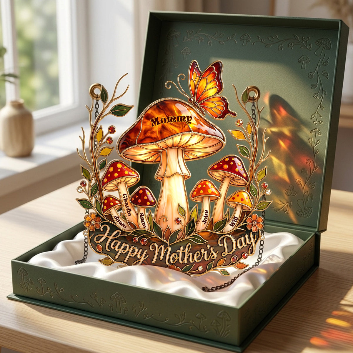 Whimsical Mushroom Mom Suncatcher - Personalized Gift For Moms 04PALU140426-Homacus
