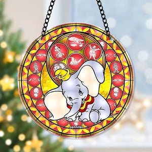 Personalized Gifts For Christmas Suncatcher Ornament 49ACQN240824 Elephant Cartoon-Homacus