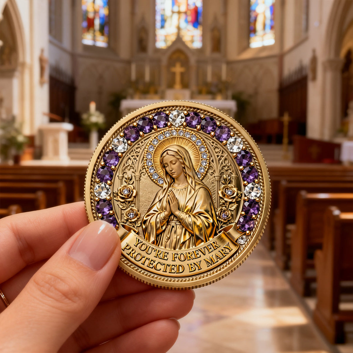 Protected By Mary - Personalized Gifts For Christian Printed Metal Coin 03NATN270226-Homacus