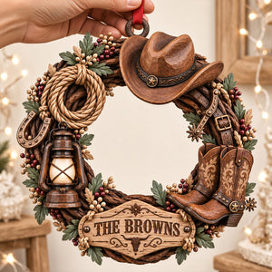 Cowboy Wooden Wreath Acrylic Ornament - Personalized Christmas Gifts 05ttdt091026-Homacus