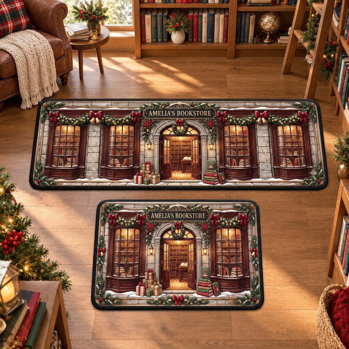 Cozy Bookstore Christmas Rug - Personalized Gifts For Book Lovers 02NAQN260926-Homacus