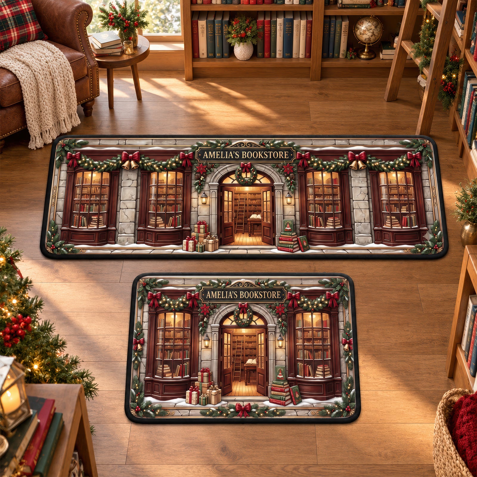 Cozy Bookstore Christmas Rug - Personalized Gifts For Book Lovers 02NAQN260926-Homacus