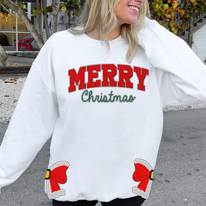 Merry Christmas Red Side Bow Embroidered Sweatshirt 11acqn011124-Homacus